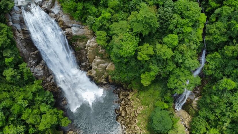 2. Cachoeira do Véu da Noiva  Cubatão - Localizada em Cubatão, no litoral sul de São Paulo, a Cachoeira do Véu da Noiva tem a queda de água mais alta de do Estado: são incríveis 80 metros. O local funciona diariamente, das 9h às 16h, com entrada permitida até as 12h. A opção mais barata para visita é contratar um guia credenciado, custando R$ 60 por pessoa - (Divulgação/Parque Estadual Serra do Mar)