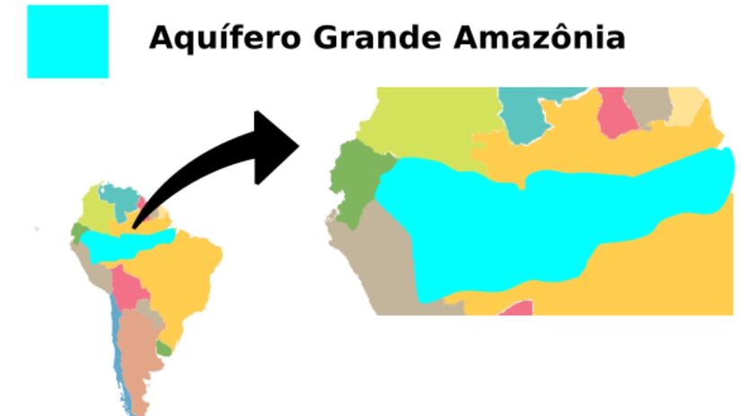 Mapa do Sistema Aquífero Grande Amazônia (SAGA). Foto: Wikimedia Commons