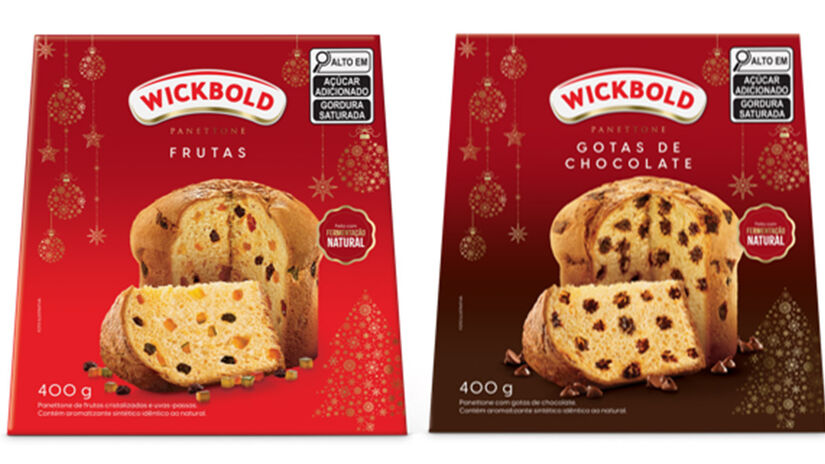 Panettone de frutas e de gotas de chocolate Wickbold. Ambos são preparados com ingredientes premium e fermentação natural, a partir de R$ 23 nos supermercados - Foto: Divulgação