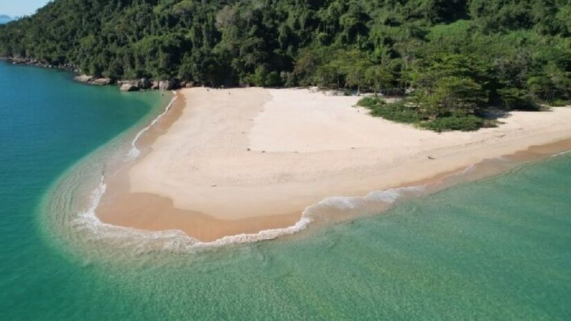 Na ponta direita da praia de Prumirim, caiçaras se encarregam de fazer o transporte (R$ 40 a R$ 50, dependendo da época) para a ilha que leva o mesmo nome. No local de águas verdes formam-se piscinas naturais - (Divulgação)