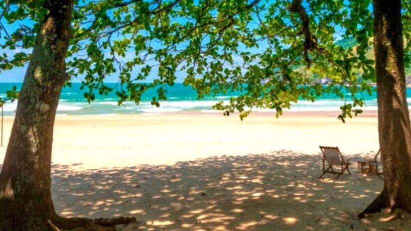 No local, é possível visitar o mirante que oferece um belo visual da área e também uma pequena queda d'água boa para banho. A faixa de areia tem cerca de 800 metros ao lado de um estuário de rio, com boas ondas para surfar - (Divulgação/Ilhabela)