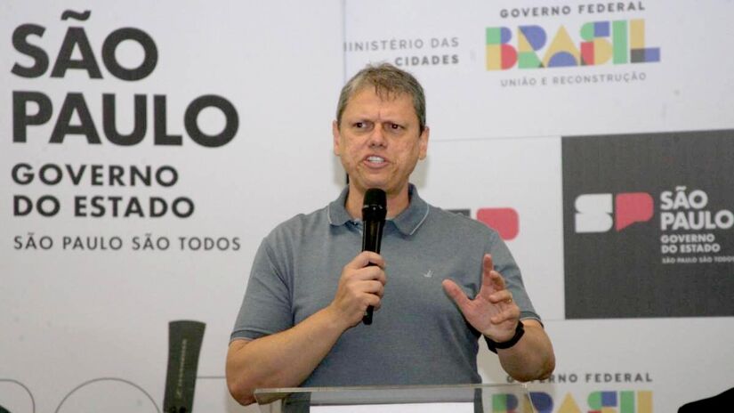 O governador Tarcísio de Freitas durante inauguração da nova estação/Thiago Neme/Gazeta de S. Paulo