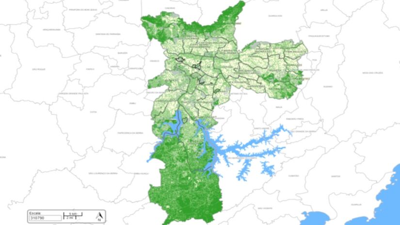 Bairros mais arborizados de São Paulo estão nas extremidades da cidade. Imagem: GeoSampa  mapa digital da cidade