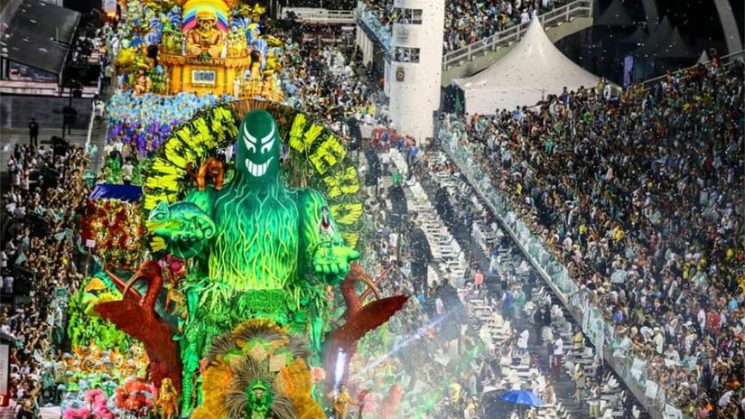 Mancha Verde: O Grêmio Recreativo e Cultural Escola de Samba Mancha Verde é uma escola de samba da cidade de São Paulo que começou como bloco carnavalesco em 1995. Em 2000 se transformou em Escola de Samba oficialmente. Campeã em 2019 e em 2022 e vice em 2023, a escola acompanha o bom momento vivido pelo clube - (Divulgação/Rafael Neddermeyer)