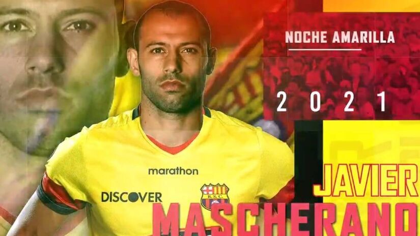 14 de fevereiro de 2021 foi o dia da Noite Amarela que contou com Javier Mascherano, ex-Corinthians, Barcelona (Espanha) e seleção argentina - (Divulgação/Barcelona SC)