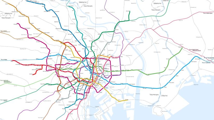 Em sétimo lugar, vem a rede de metro de Tóquio, com 304 km de extensão.