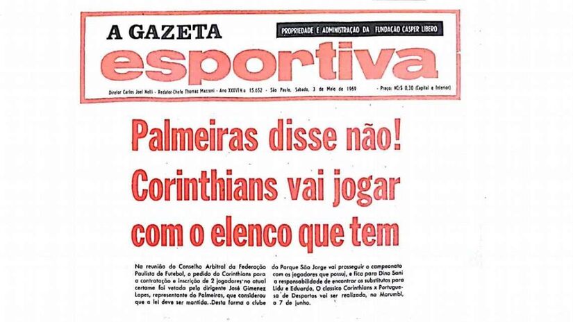 Após a morte de dois jogadores, o Corinthians pediu à FPF para inscrever substitutos, mas o Palmeiras foi o único a vetar, o que originou o apelido "espírito de porco". (Foto: Acervo/Museu do futebol)