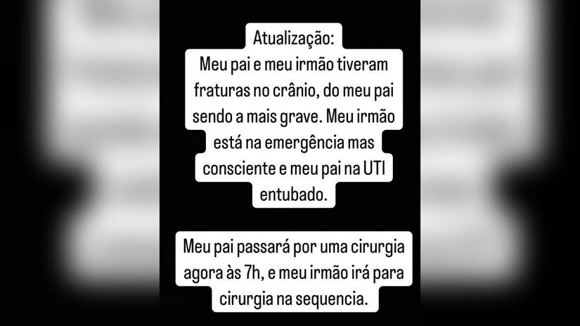 Torcedor diz que pai está entubado na UTI e passou por cirurgia na manhã desta quinta-feira (15/5).
Reprodução/Instagram