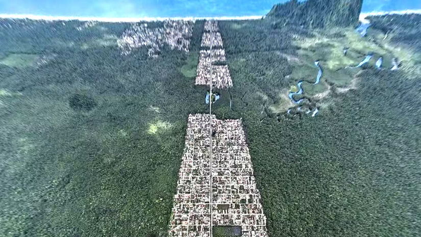 Imagens que viralizaram mostram o condomínio Morada da Praia, um loteamento fechado de grande porte, que fica na Praia de Boraceia.  /Reprodução/@Drone.leo