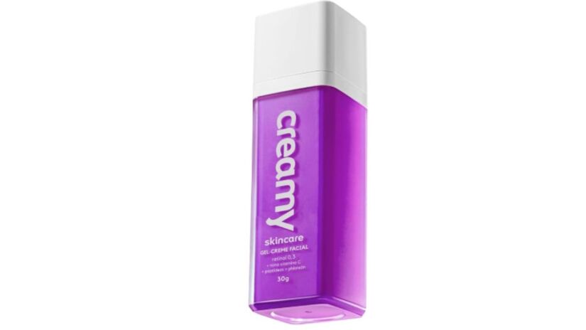 Gel-Creme Facial Skincare (Creamy): formulado com 0,3% de retinol puro, promete renovação celular, produção de colágeno e melhora em áreas de rugas acentuadas. A fórmula também traz peptídeos que ajudam a reduzir a flacidez e melhoram a textura da pele.
Um bônus do Gel-Creme Facial Skincare são os ingredientes calmantes que minimizam possíveis irritações causadas pelo retinol, mesmo em peles sensíveis. O produto custa em média R$ 70,00.