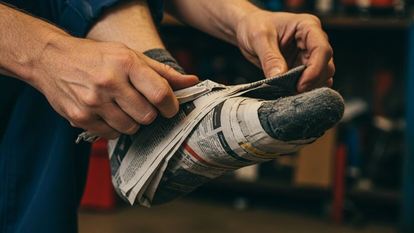 O mesmo vale para o jornal, que deixará o pé mais quente que a meia sozinha