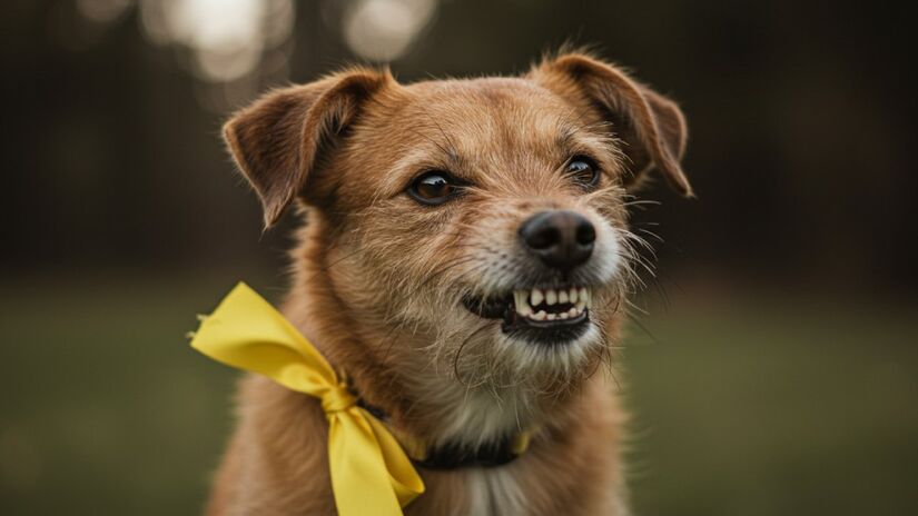 A fita amarela revela que o cachorro não gosta de interações