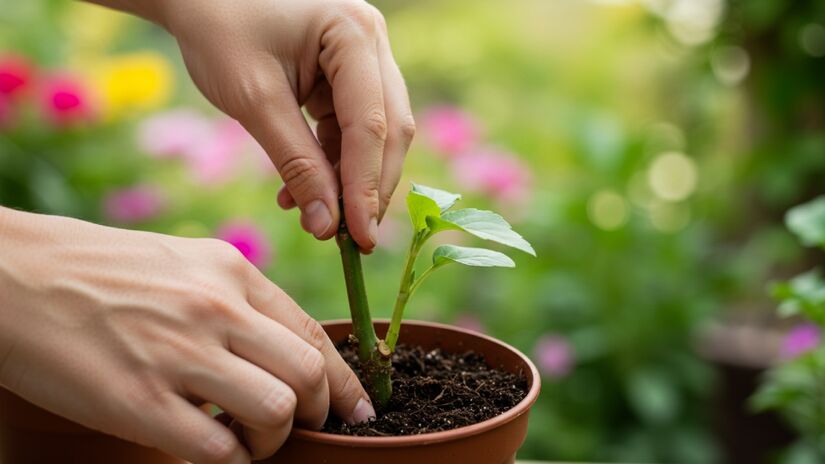 A plantação por estaquia serve para plantar uma nova muda a partir de um ramo saudável de outra 