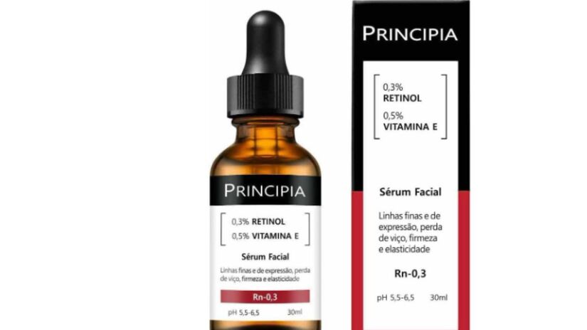 Sérum retinol 0,3% + vitamina E (Principia): segundo o fabricante, o retinol composto na fórmula do produto é obtido da vitamina A, que penetra na derme e estimula a fabricação de elastina e colágeno, proporcionando melhora nas linhas de expressão, além de promover uma esfoliação química da pele, suavizando manchas e uniformizando texturas e pigmentação. O produto custa em média R$ 59,00.