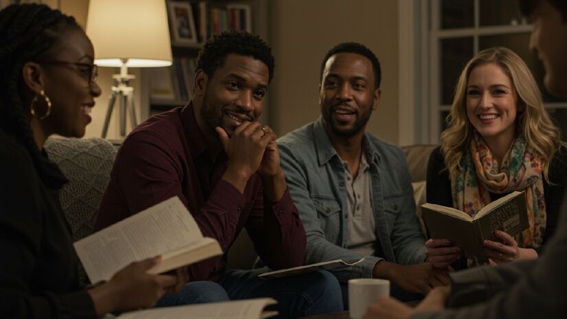 Clubes de leitura podem ser ótimos lugares para conhecer o seu próximo romance. Imagem gerada por inteligência artificial