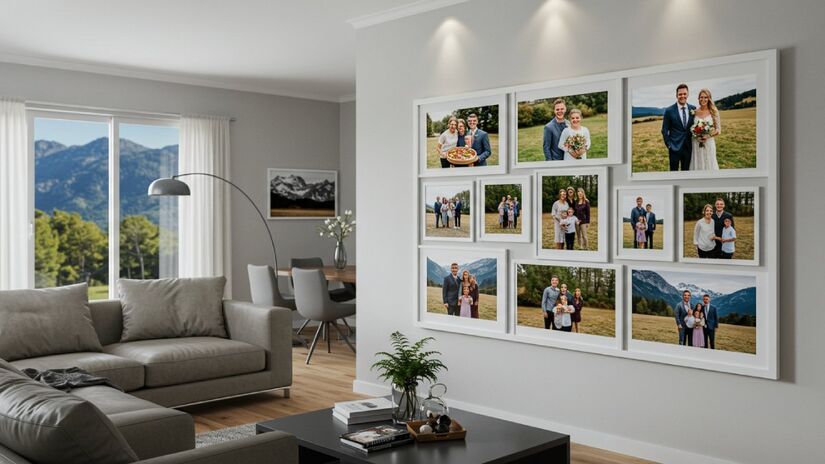 A sala de estar é ideal para retratos de família e amigos, pois transmite alegria e acolhimento