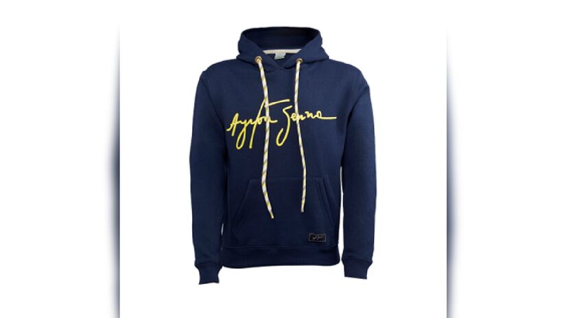 Outra opção para o frio, com design confortável e minimalista, é o moletom com assinatura do piloto.