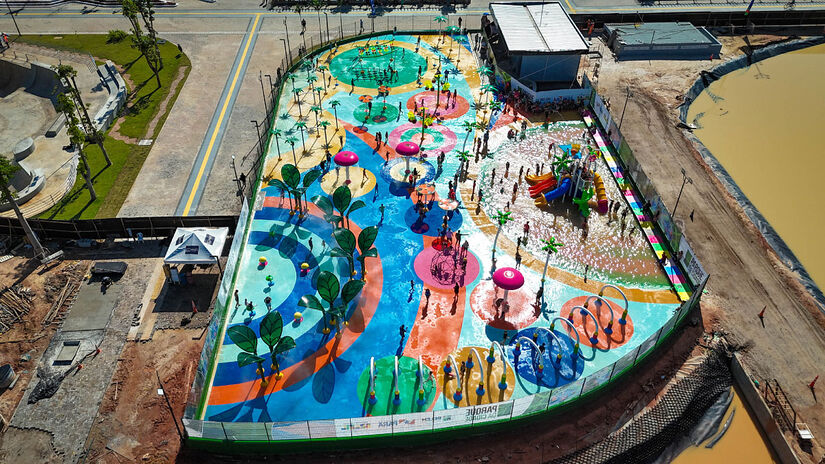 Parque também conta com área pet, quiosques e um parque aquático infantil, com brinquedos interativos e acessibilidade.
