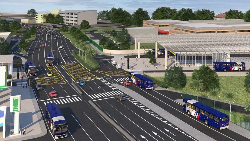 Estação terá três níveis acima do terreno e outros três subterrâneos até as plataformas de embarque. Divulgação/PMTS