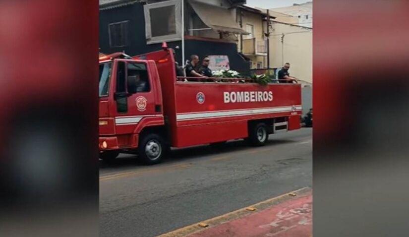 Cortejo foi feito com várias viaturas com sirenes acionadas, carro do Corpo de Bombeiros e helicóptero / Reprodução