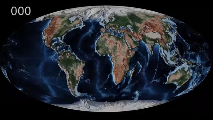 A formação atual da Terra é formada por cinco continentes: América, Ásia, Europa, Oceania e Antártida. Foto: Reprodução/YouTube
