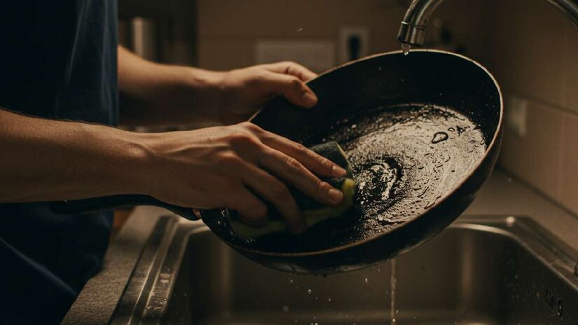 A qualidade abrasiva do sal ajuda a remover os resíduos queimados sem danificar o utensílio. 