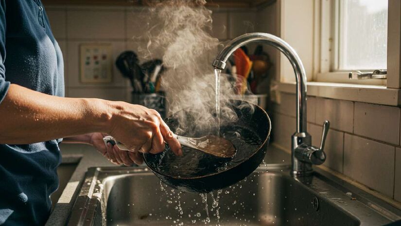 Enxágue abundantemente com água quente para retirar qualquer resíduo de sal ou sujeira. 