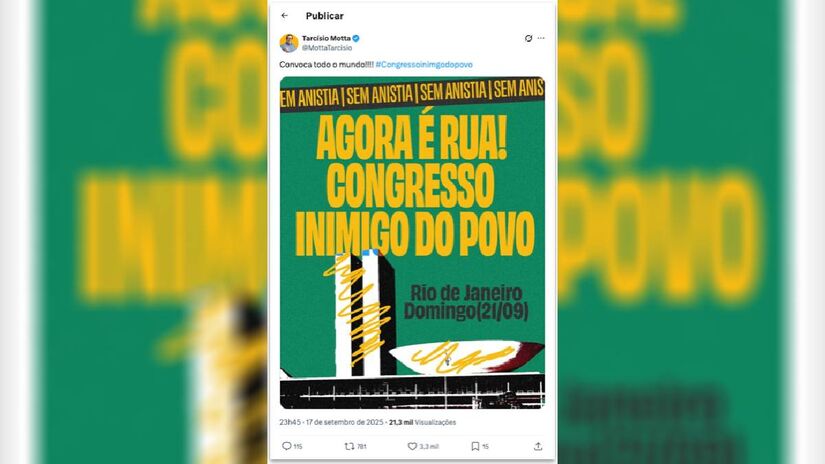 No Rio de Janeiro, o parlamentar Tarcísio Motta lidera a convocação dos protestos |Reprodução/X