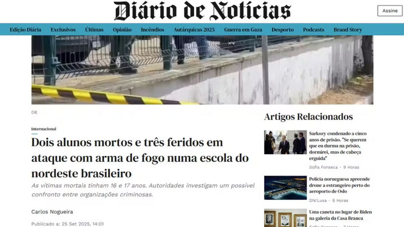 O 'Diário de Notícias', também de Portugal, deu destaque às idades das vítimas. 