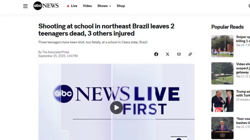 Reportagem da 'ABC News', dos Estados Unidos, escreveu que o Ceará é o estado brasileiro com o terceiro maior número de mortes violentas. Fotos: Reprodução