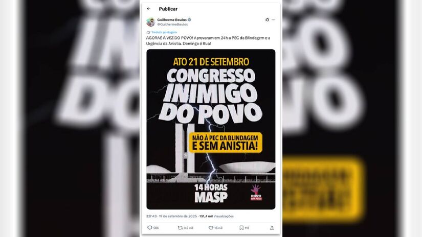 Boulos usou a rede para convocar sua base ao protesto |Reprodução/X