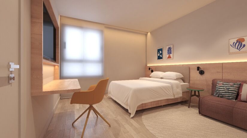 Hotel terá nove pavimentos e 8,2 mil m&#xB2; de área construída, com sete andares dedicados à hospedagem - Divulgação