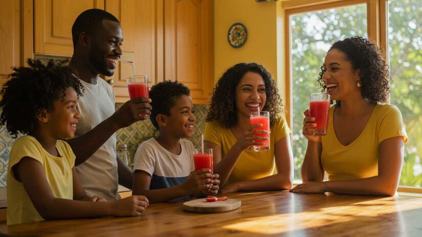 Além de realçar o sabor, a groselha é reconhecida por seus benefícios nutricionais, como alta concentração de vitamina C, fibras para o intestino e antioxidantes que fortalecem a imunidade, sendo uma aliada para uma alimentação equilibrada. (Ilustrações geradas por IA)