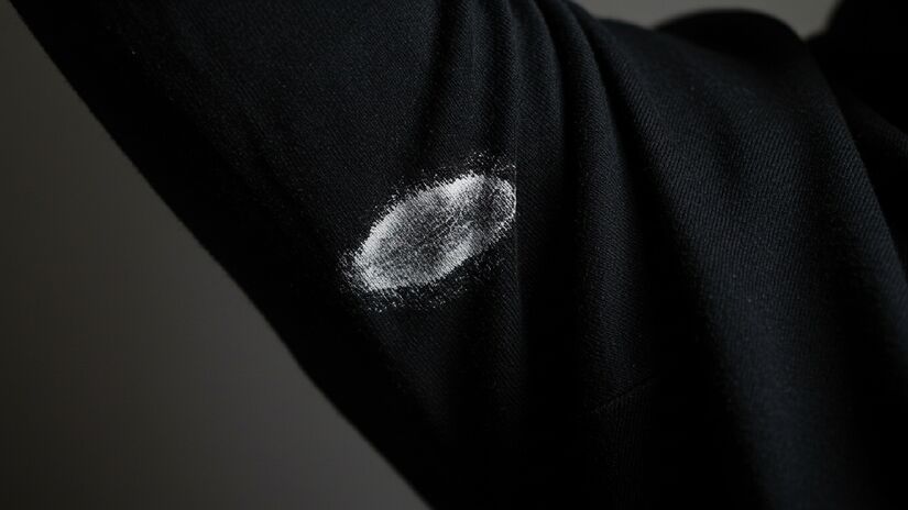 Manchas são especialmente caóticas em roupas pretas. Imagem gerada por inteligência artificial