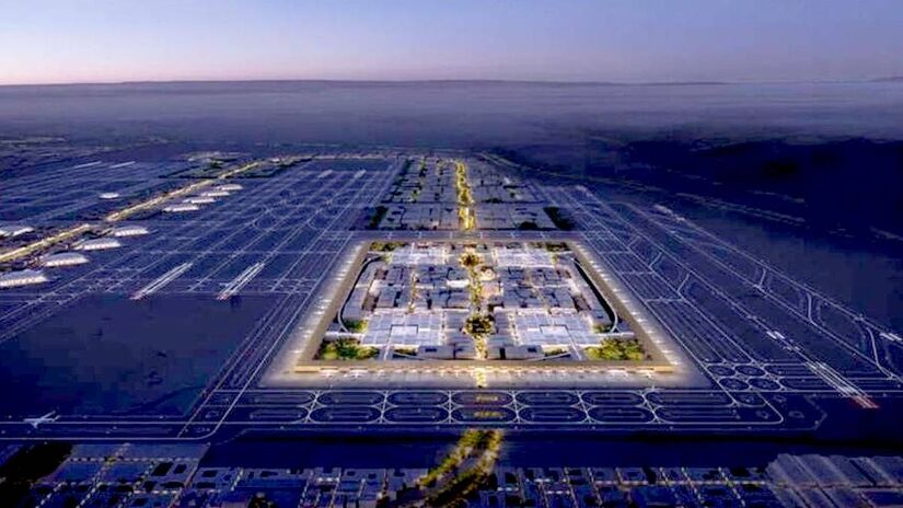 Com a expectativa de aumento da demanda por voos internacionais e a necessidade de infraestrutura moderna, o King Salman se destaca como um dos projetos mais relevantes da aviação mundial - Divulgação/Foster + Partners