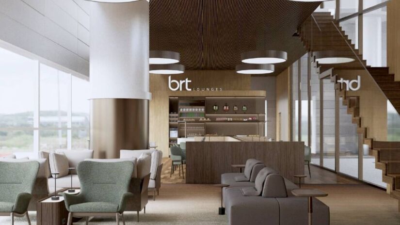 Com capacidade para 114 pessoas, lounge atende a todos os voos internacionais do terminal e recebeu investimento de R$ 6 milhões - Divulgação/BRT Lounges