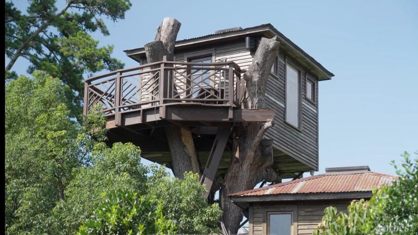O resultado foi uma mansão na árvore que mais parece saída de um filme de fantasia, mas totalmente equipada com conforto moderno