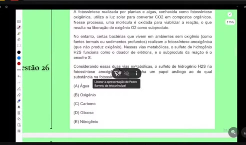 Questão postada por Edcley antes do Enem - fotossíntese. Foto: Reprodução/Redes Sociais