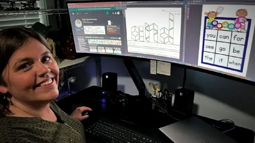 Exercícios infantis geram uma renda passiva para a professora. Imagem: Reprodução Facebook