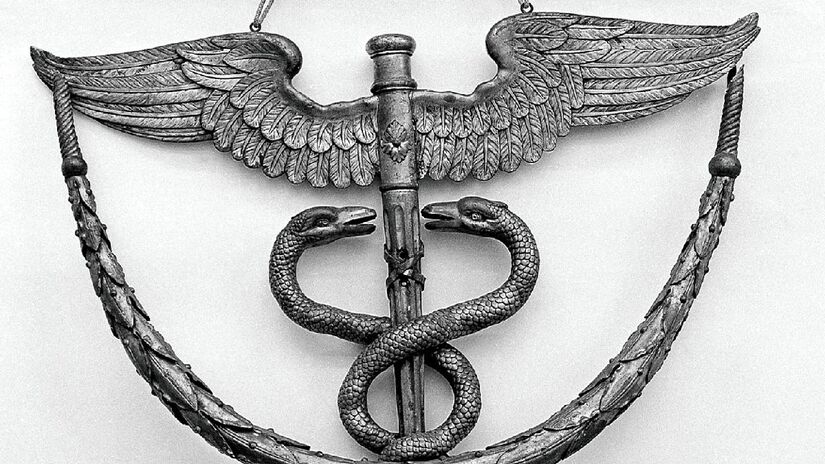 Padrão entrelaçado lembra o Cadeceus, bastão de Hermes simbólico para a medicina. Imagem: Wellcome Institute/Wikimedia Commons