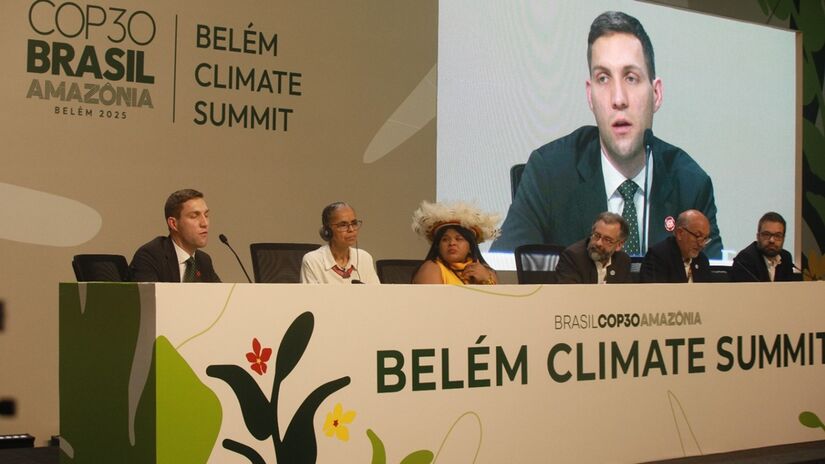 O ministro da Noruega e as ministras brasileiras Marina Silva (Meio Ambiente) e Sonia Guajajara (Povos Indígenas)/Toninho Castro/Gazeta de S.Paulo