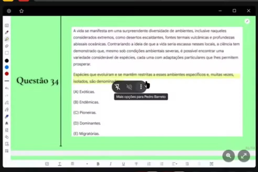 Questão postada por Edcley antes do Enem - sobre espécies. Foto: Reprodução/Redes Sociais