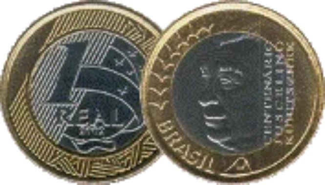 Moeda de 1 real do centenário de Juscelino Kubitschek (2002) (Foto: Banco Central do Brasil/Divulgação)