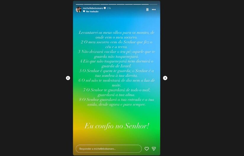 'Nós não vamos desistir da nossa nação. Confio na Justiça de Deus...'  /Reprodução Instagram