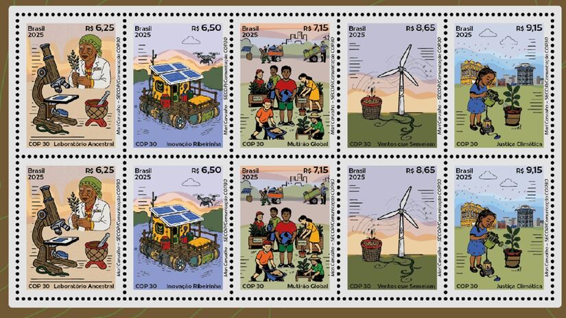 As ilustrações combinam técnicas artesanais e digitais para retratar a diversidade de saberes nacionais/Divulgação/Correios