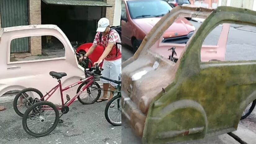 A apreensão, no entanto, não desanimou o mecânico, que já está construindo um novo modelo de veículo anfíbio  desta vez com pedal e motor elétrico. Foto: Divulgação/Redes sociais