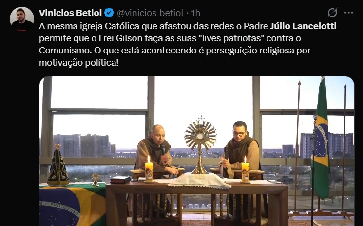 Alguns afirmam que o padre pode estar sendo alvo de persegui&ccedil;&atilde;o pela direita. Foto: Reprodu&ccedil;&atilde;o/X