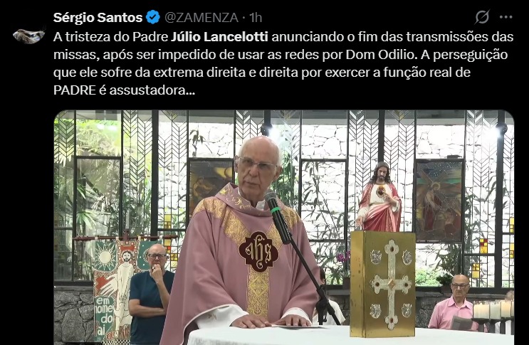 Nome do padre J&uacute;lio se tornou um dos&nbsp;mais comentados no X (antigo Twitter) em poucos minutos ap&oacute;s a not&iacute;cia. Foto: Reprodu&ccedil;&atilde;o/X