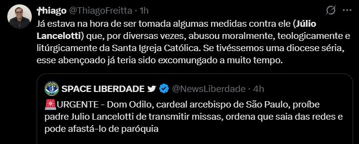 Entre diversos coment&aacute;rios contra a decis&atilde;o, alguns usu&aacute;rios apoiaram o arcebispo dom Odilo Scherer. Foto: Reprodu&ccedil;&atilde;o/X