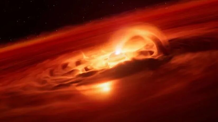 O Telesc&oacute;pio Espacial James Webb entrou na observa&ccedil;&atilde;o e confirmou que a luz vinha de uma supernova, o colapso de uma estrela massiva (Foto: Divulga&ccedil;&atilde;o/ESO/L. Cal&ccedil;ada/M. Kornmesser)